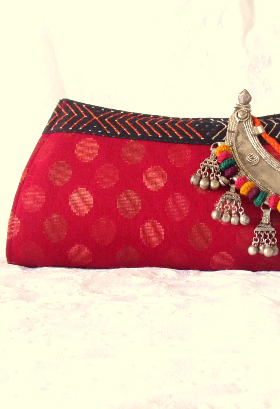 Banjara Embroidered Red Silk Clutch